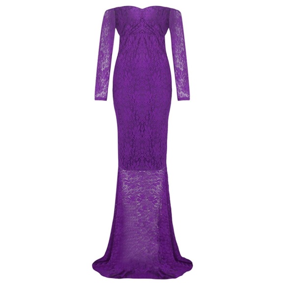 Purple Lace Off The Shoulder Maternity Maxi Dress - Picture 8 of 9